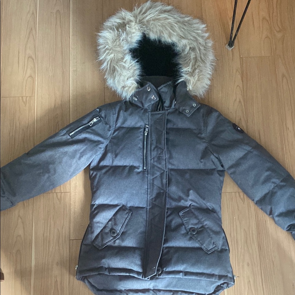 Women's Gray Fur-Trimmed Hooded Jacket